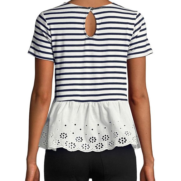 Design Lab Lord & Taylor Striped Eyelet Hem Tee - Picture 2 of 5